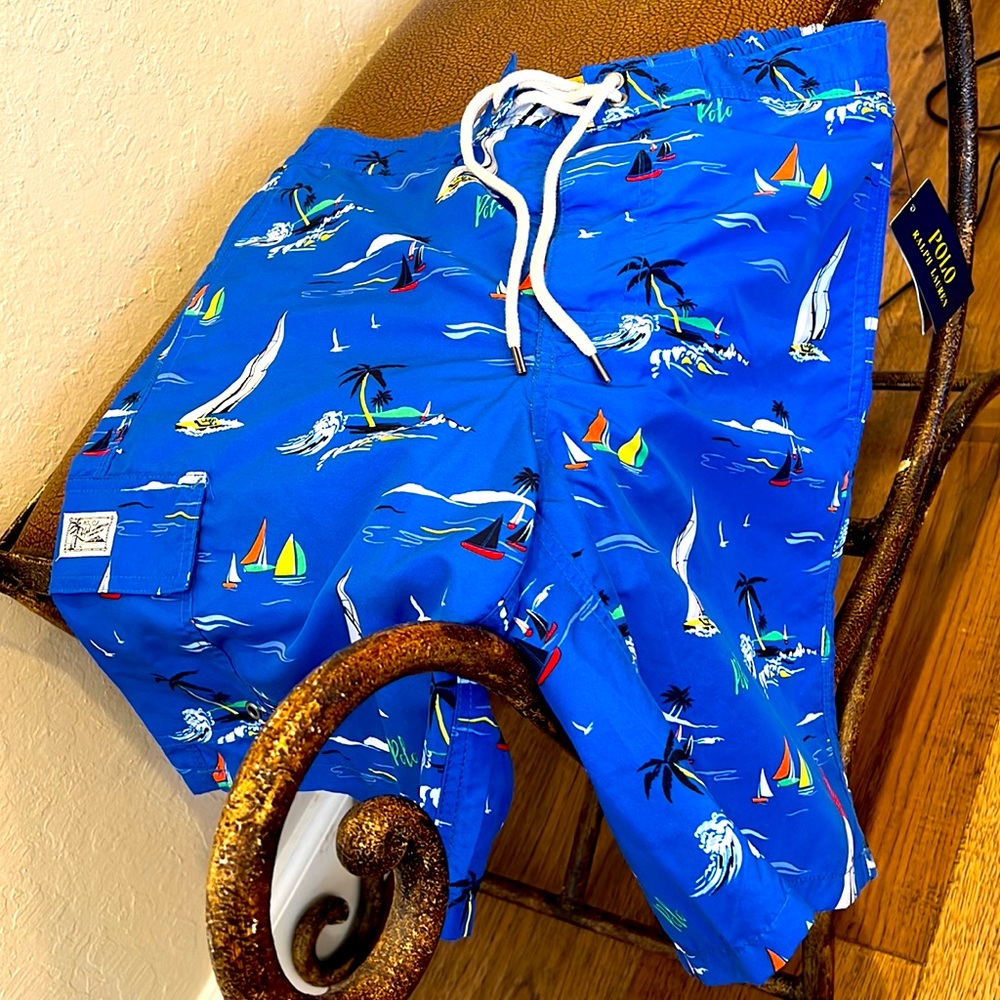 Brand New Ralph Lauren’s Polo Men’s Blue Nautical Swimwear with 3 pocket front!
